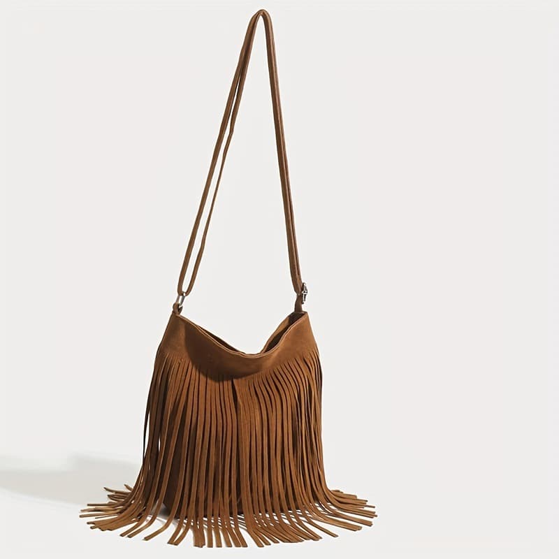 Popular Brown Vintage Western Denim Fringed Saddle Bag Bohemian Crossbody Single Shoulder Bag Soft Material From China Mainland