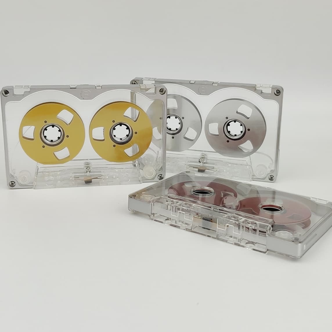 Zinc alloy metal frame small open-reel tapes, double-sided blank recording tapes, 50-minute type I