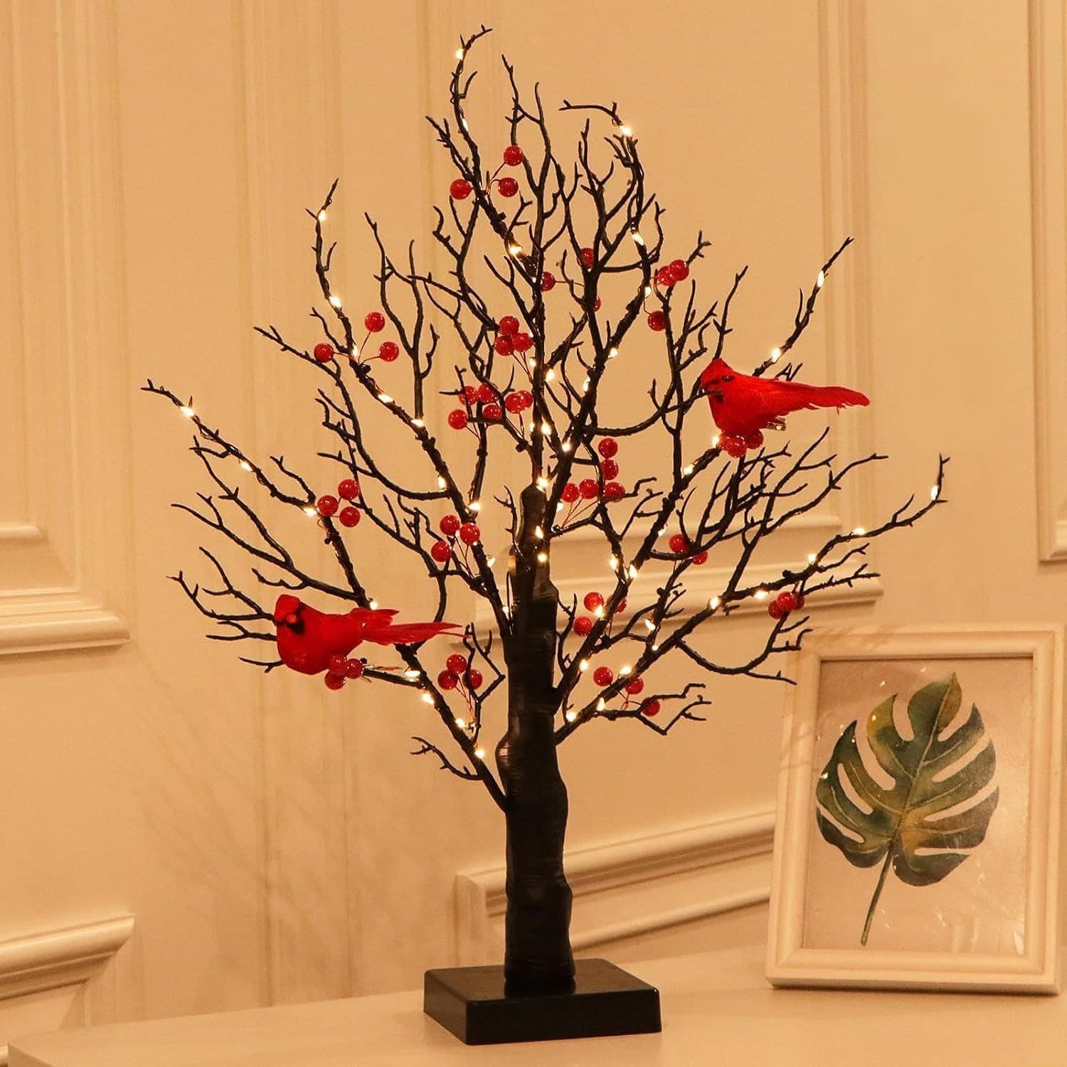 Christmas LED String Lights, Spring Festival Atmosphere Decoration, Tabletop Ornament, Red Berry Red Bird New Year Decorative Tree Light