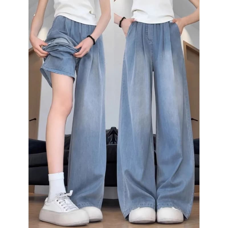 Tencel Straight-Leg Jeans for Women, Ultra-Thin Loose Fit Plus Size, Slimming for Petite, Ice-Silk Wide-Leg Summer Thin Pants