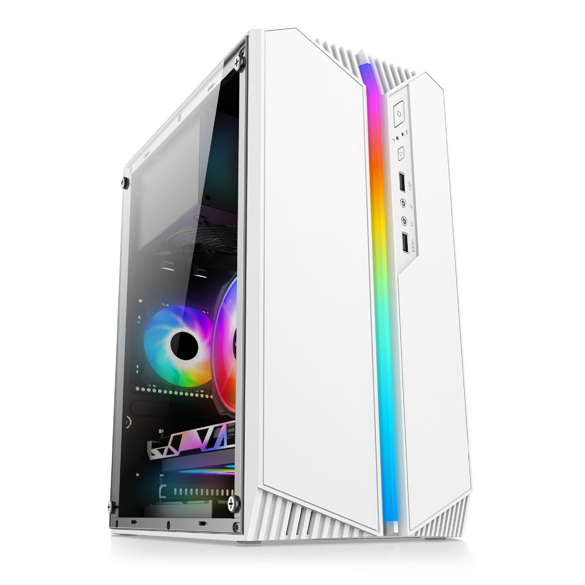 Vsheng RGB Side-Transparent USB 2.0 Desktop Gaming Side-Transparent Light Strip Computer Case Small Host Empty Case