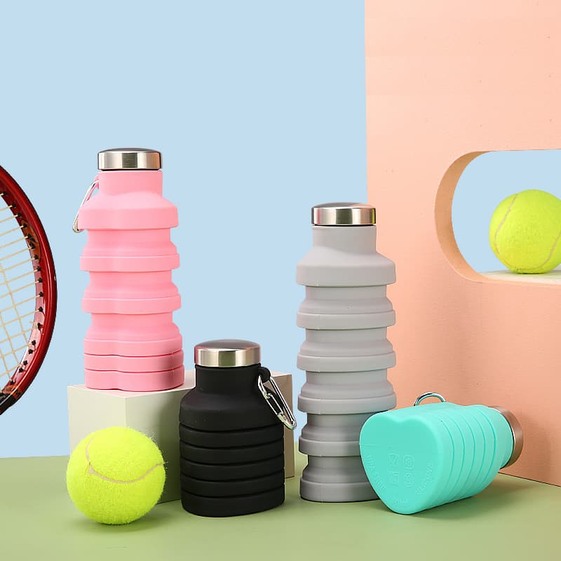 Factory Stock Platinum Silicone Folding Cup, Cross-Border Outdoor Telescoping Sports Bottle Heart-Shaped Water Bottle