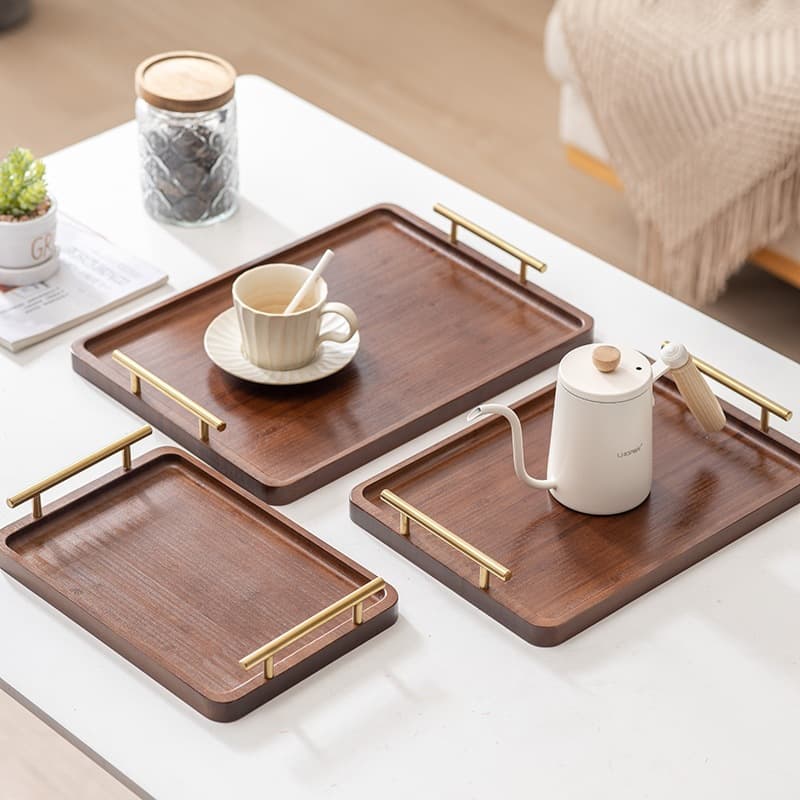 Light luxury retro bamboo tea tray bamboo commercial rectangular tea tray pastry handle barbecue serving plate