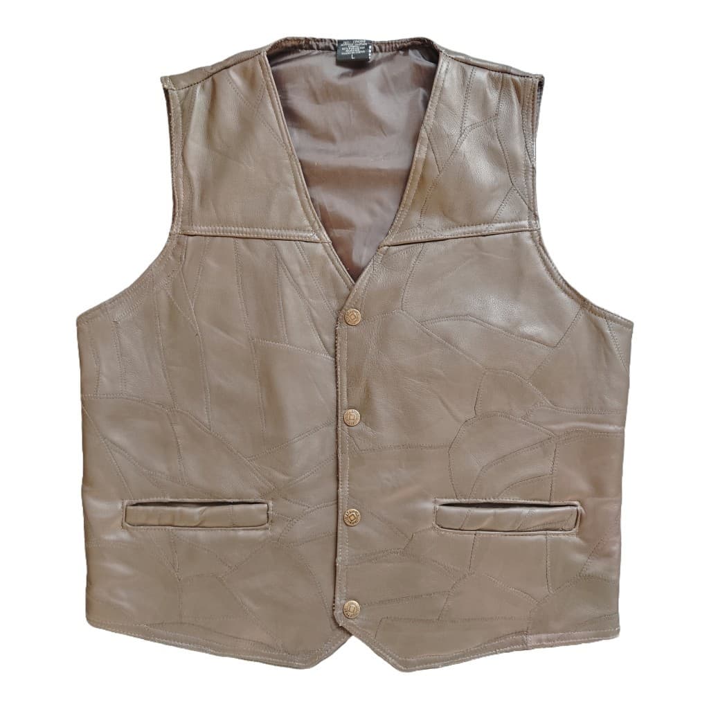 Plain Genuine Leather Vest for Men, Riding Windbreaker Goatskin Vest, Classic Four-Season Sleeveless Style