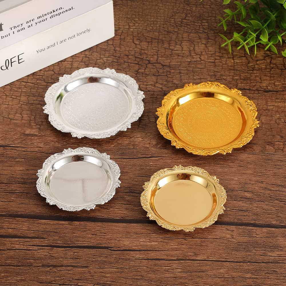 Exquisite Tea Pastry Gold Tray Jewelry Aromatherapy Candle Storage Display Palace Style Dessert Cake Pedestal Plate
