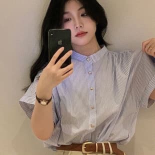 Designer French Style Striped Blouse for Women Summer Design Sense Niche Half Sleeve Short Sleeve Top
