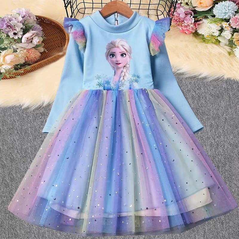 Frozen Elsa Princess Dress for Girls Long Sleeve Dress Autumn Children's Elsa Gown Winter Kids Clothing