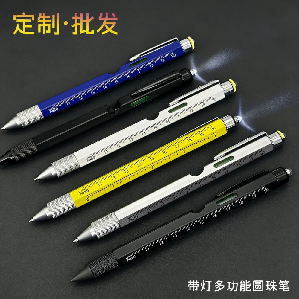 Cross-border multifunctional tool pen with light bottle opener touch screen pen horizontal scale metal ballpoint pen nine-in-one