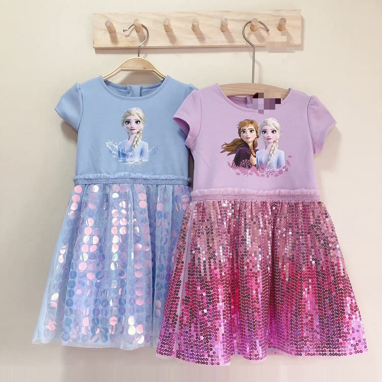 Girls Frozen dress summer girl children Elsa dress Elsa short sleeve baby girl dress puff sleeves