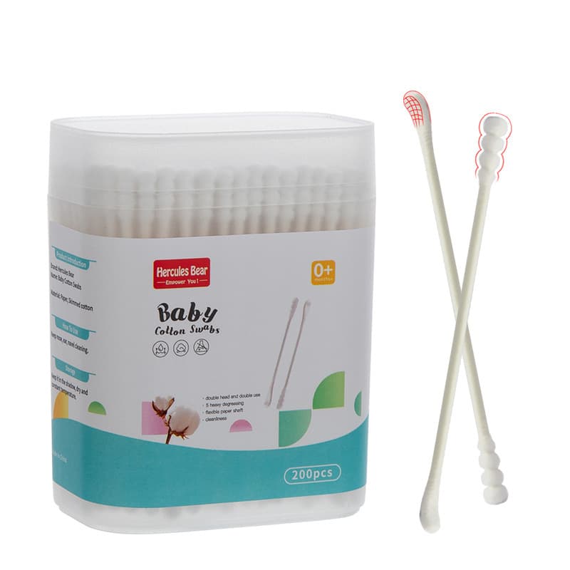 Export English packaging baby ear cleaning cotton swabs, 200 pieces, fine shaft children's cotton buds, infant cotton swabs.