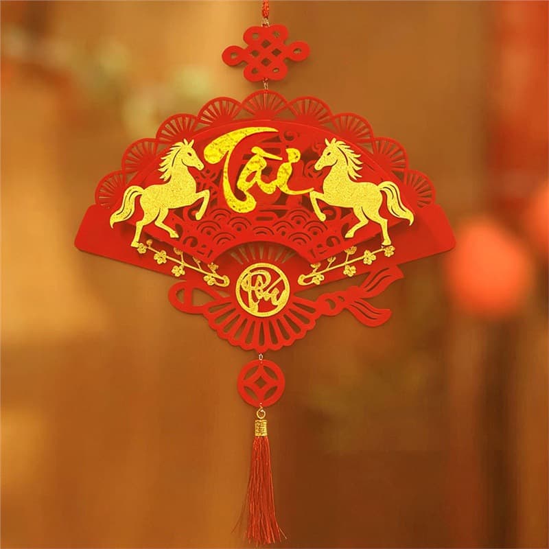 2026 New Vietnamese Character "Fu" Hanging Ornament, Year of the Horse Flocked Flat Decoration, Housewarming and New Year Setup Cross-border