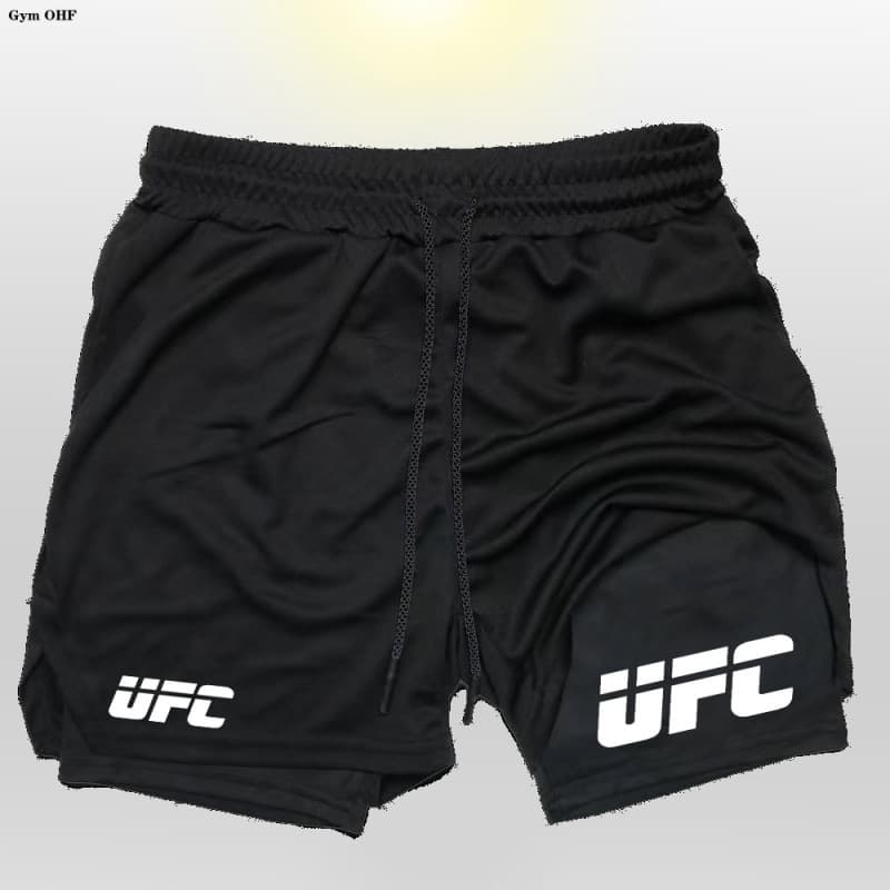 U-F-C Men's 2-in-1 Double-Layer Shorts for Fitness, Boxing, Kickboxing Training, Beach Running, and Workout Shorts