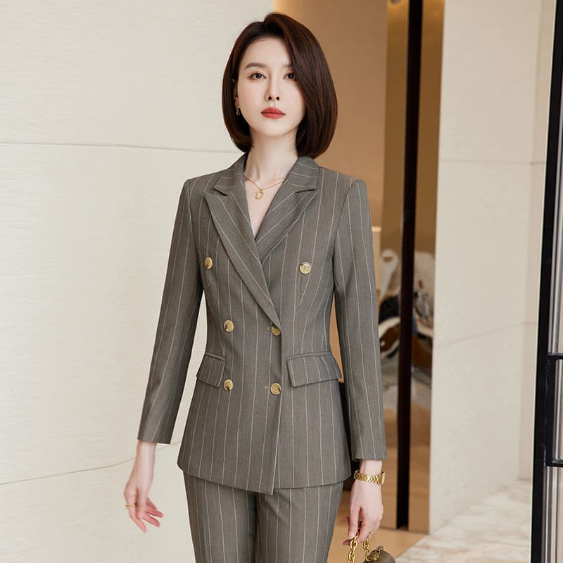 Vertical Stripe Blazer for Women Spring Fall 2024 New Double-Breasted High-End Elegant Professional Suit Set