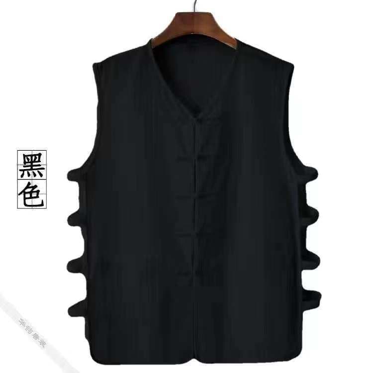 Summer Casual Linen Vest Cotton Linen Tank Top Men Retro Chinese Knot Vest Sleeveless Old Man Shirt