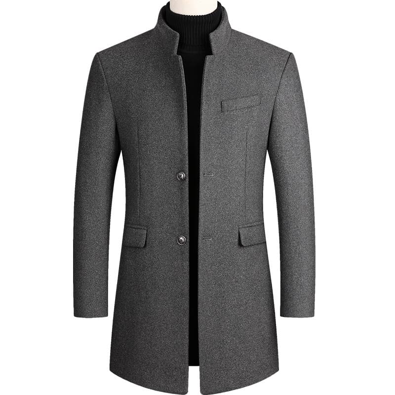 2025 Autumn/Winter Men's Wool Overcoat Mid-Length Trench Cotton-Padded Thick Men's Outerwear