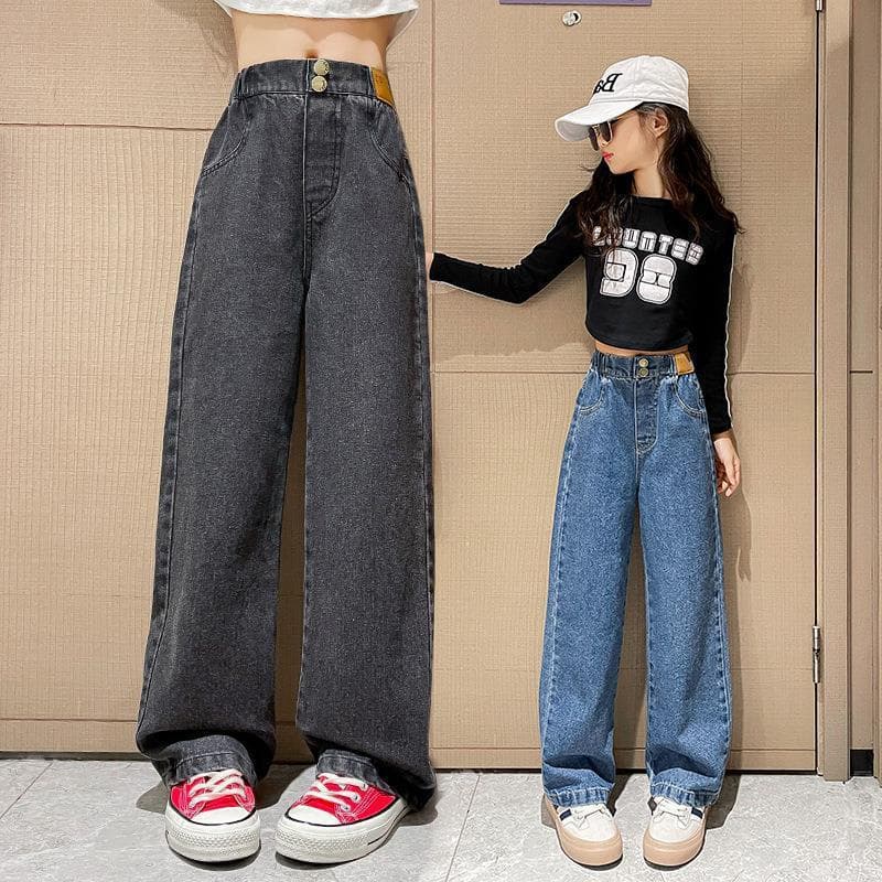 2025 New Children's Denim Jeans for Big Kids, Spring and Fall Fashionable Wide-Leg Pants, Korean Style Casual Trousers