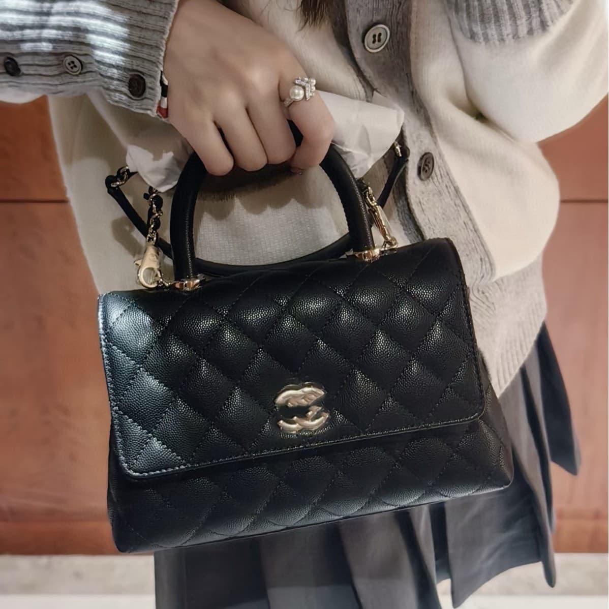 2025 Fall/Winter New Chanel-Style Cross-Border Elegant Caviar Coco Handle Diamond-Quilted Women's Handbag