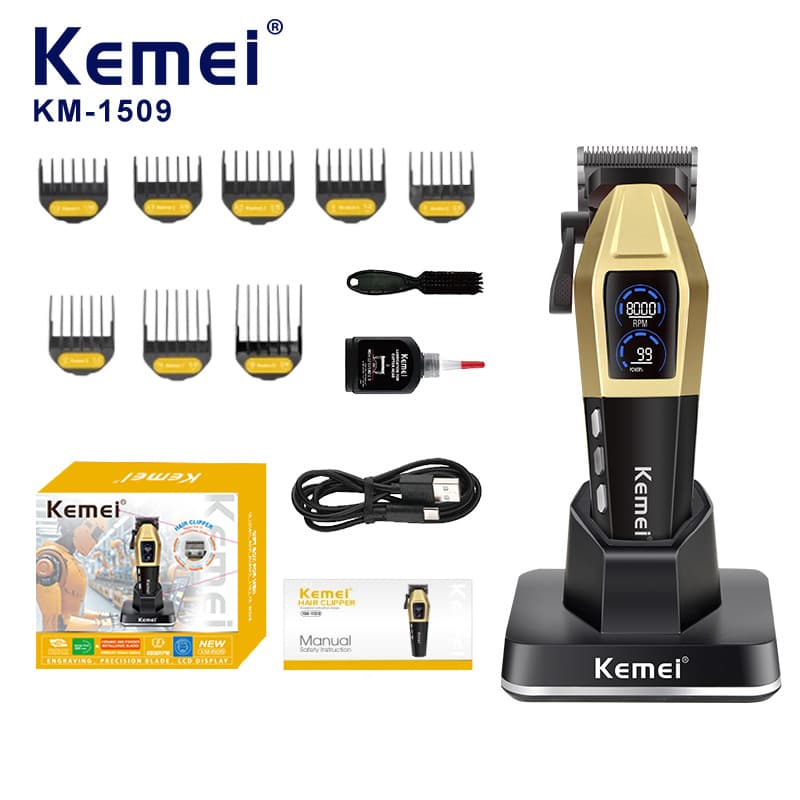 Kemei Professional Hair Clipper Km-1509 Brushless Hair Trimmer Digital Display Electric Hair Clipper