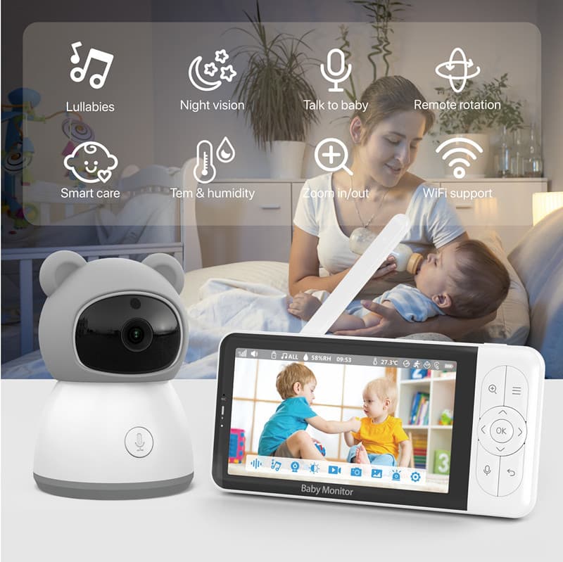 Wireless WiFi Dual-Mode 5-Inch HD 1080P Baby Monitor Night Vision Cry Detection Camera