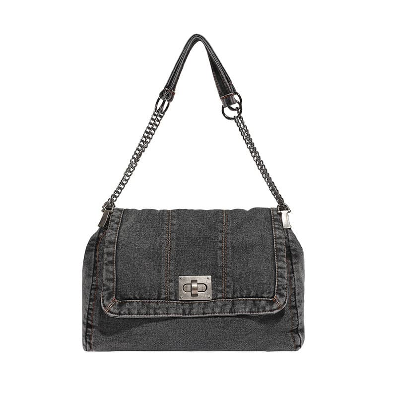 Large Capacity Women's Shoulder Bag Crossbody Denim Tote Bag Hong Kong Style Fashion Chain Bag Commuter Bag