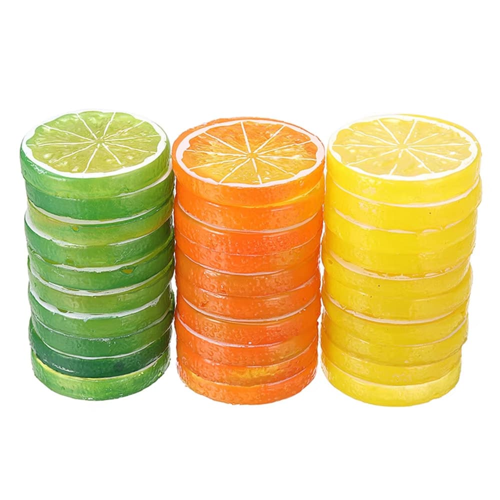Simulated lemon slices, fruit plastic fake lemon slice ornaments, simulated orange slice photography props for preschool education