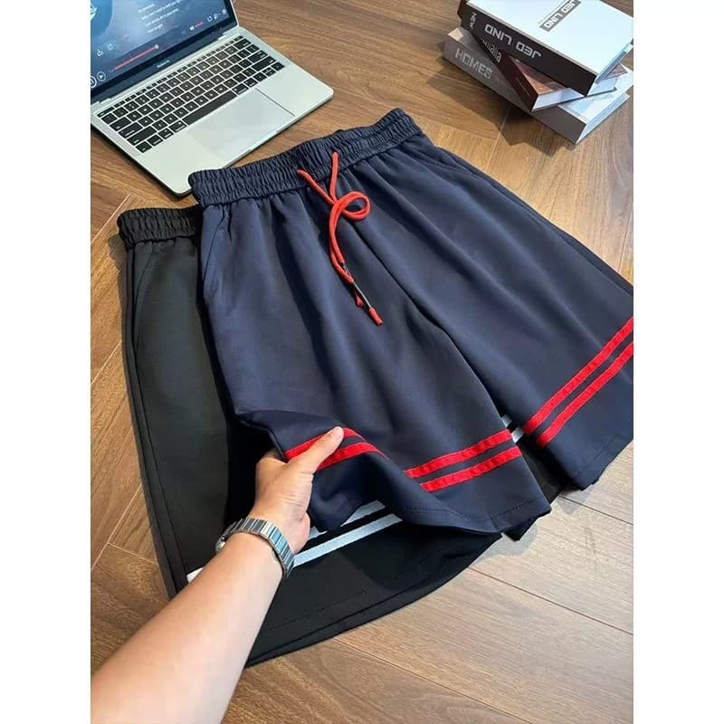 White and gray striped contrast sports shorts men's summer thin basketball running sports pants American style five-quarter pants