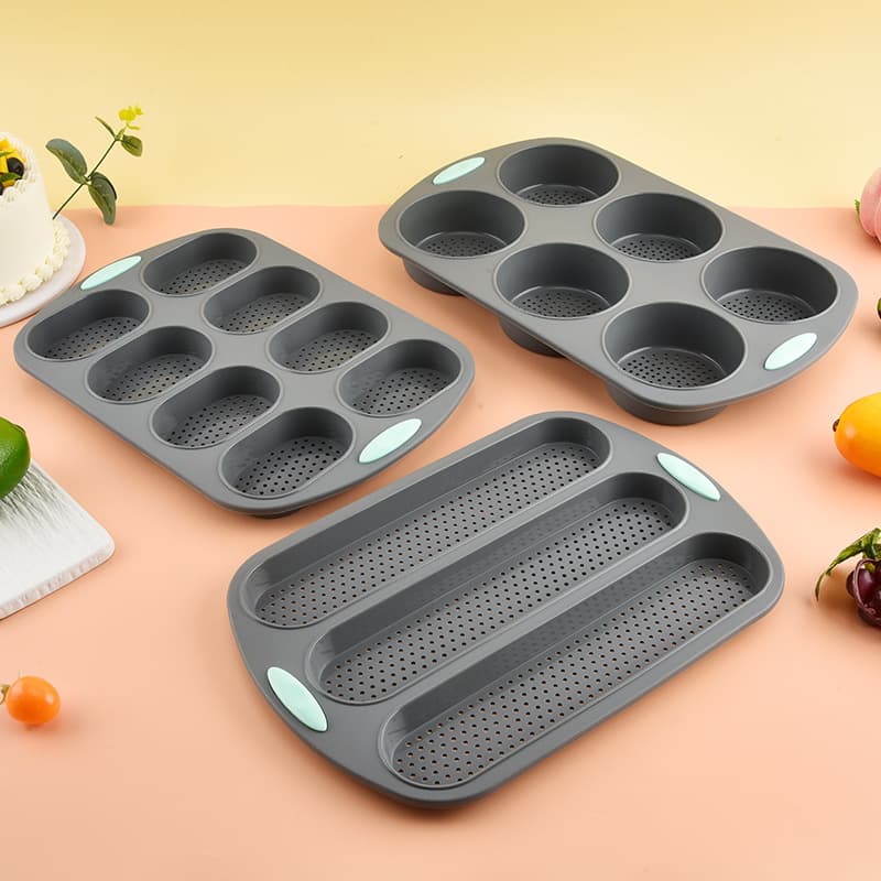 Square 8-Cell Silicone Bread Mold, Oval 6-Hole Hamburger Pan, 3-Stick Baguette Mold, Oven Baking Tray Pad