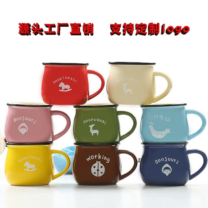 Ceramic Mug with Large Belly Shape and Colored Glaze, Suitable for Breakfast, Milk, Coffee, and Water, Supports Logo Customization, Eco-Friendly Mug