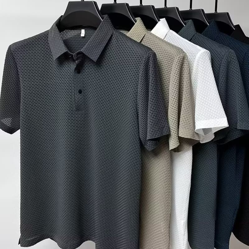 2023 Summer and Autumn Solid Color Slip-On Polo Shirt Half-Sleeve Men's Fashion Mesh Ice Silk Short-Sleeve T-Shirt Men's Shirt Collar