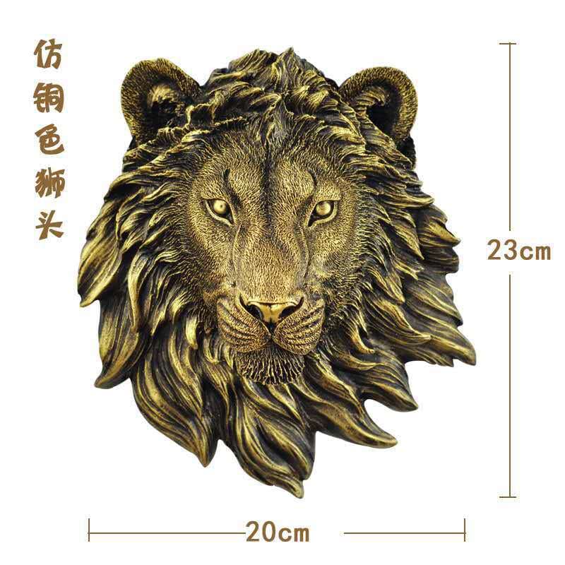 Cross-Border Hot Seller Copper Color Animal Head Wall Decor Villa Wall Hanging Ornament American Home Imitation Copper Wall Decoration