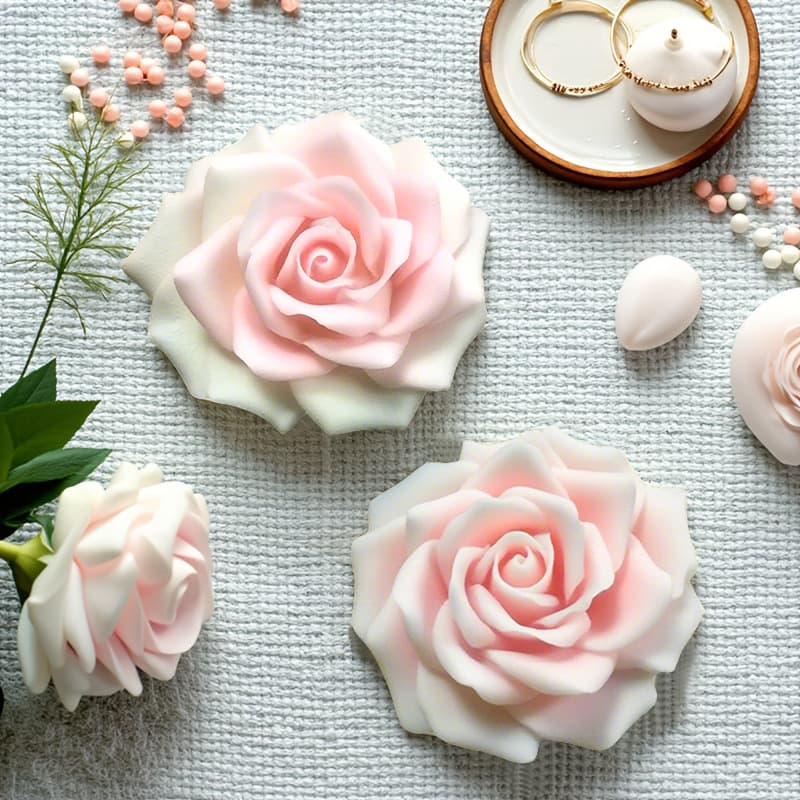 Rose Scented Candle Silicone Mold DIY 2D Rose Gypsum Epoxy Resin Ornament Flower Candle Mold