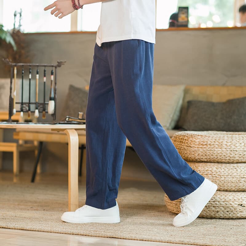 Cotton and linen casual pants men's cross-border summer drapey pants new large size Chinese style trendy trousers literary straight pants