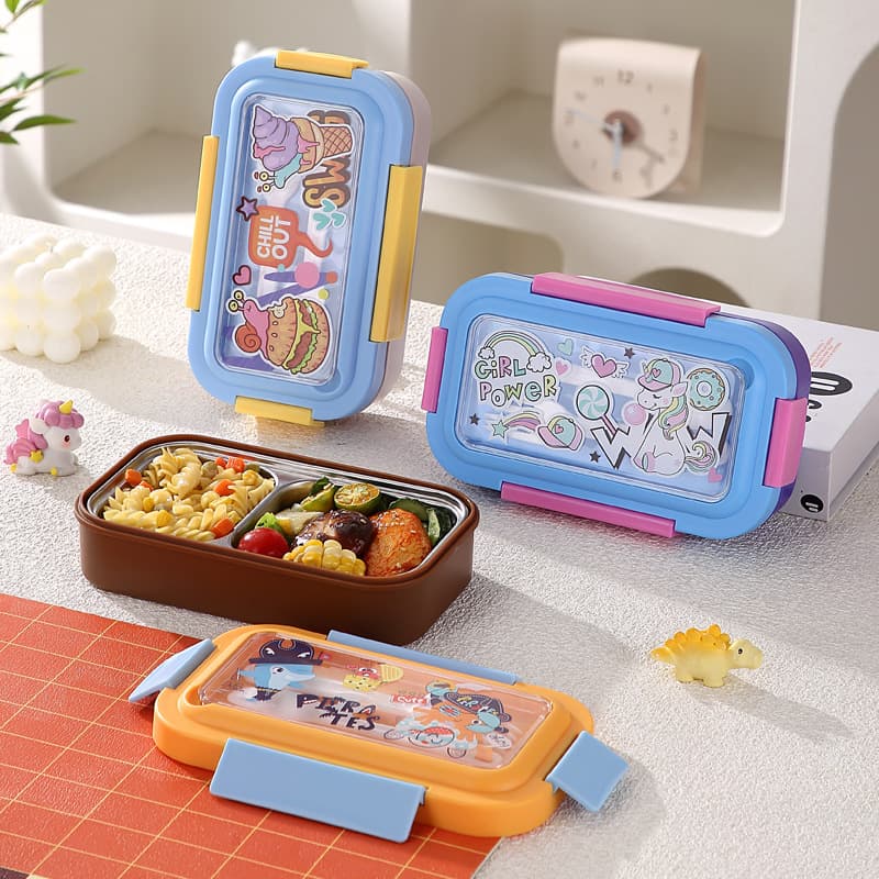 304 Stainless Steel Sealed Lunch Box with Compartments, Bento Box for Office Workers, Portable Kids Meal Prep Container with Fork and Spoon