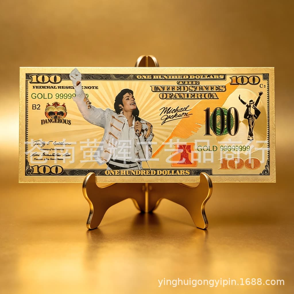 Best-selling MJ Commemorative Gold Banknote 100 Dollar Gold Foil Bill Fan Collection Gift Factory Direct