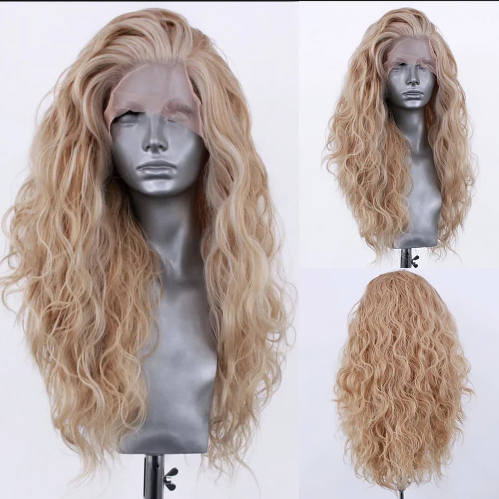 Long Wavy Blonde Synthetic Lace Front Wig, Women's Fashion Lace Wig, Heat Resistant Fiber Wig