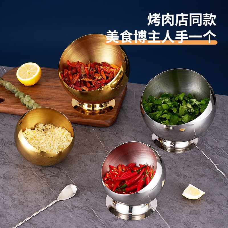 Inclined Bowl Commercial Hot Pot Restaurant Golden Stainless Steel Hemispherical Hot Pot Bowl Seasoning Jar KTV Ashtray Wholesale
