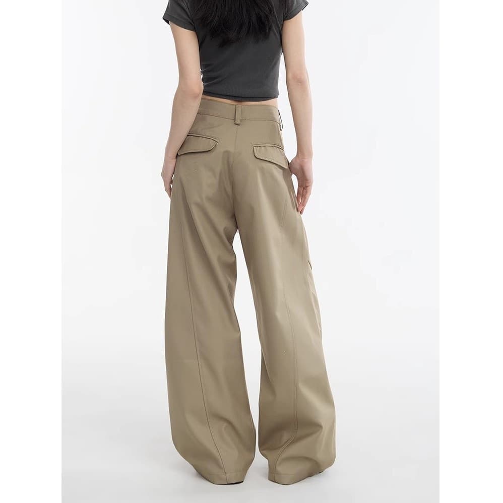 American Khaki Cargo Pocket Wide-Leg Pants 2026 Spring/Summer New Style Suit Pants Women Loose Curved Knife Casual Trousers
