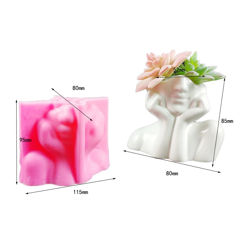 2023 New Goddess Face-Holding Vase Succulent Art Vase Plaster Epoxy Resin Silicone Mold