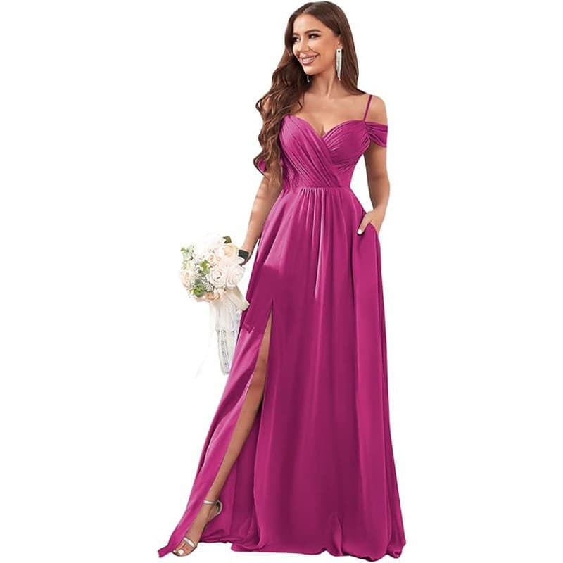 2026 New Evening Dress Amazon US/EU Cross-Border Bridesmaid Dress Spaghetti Strap Long Maxi Dress Solid Color Banquet Evening Gown