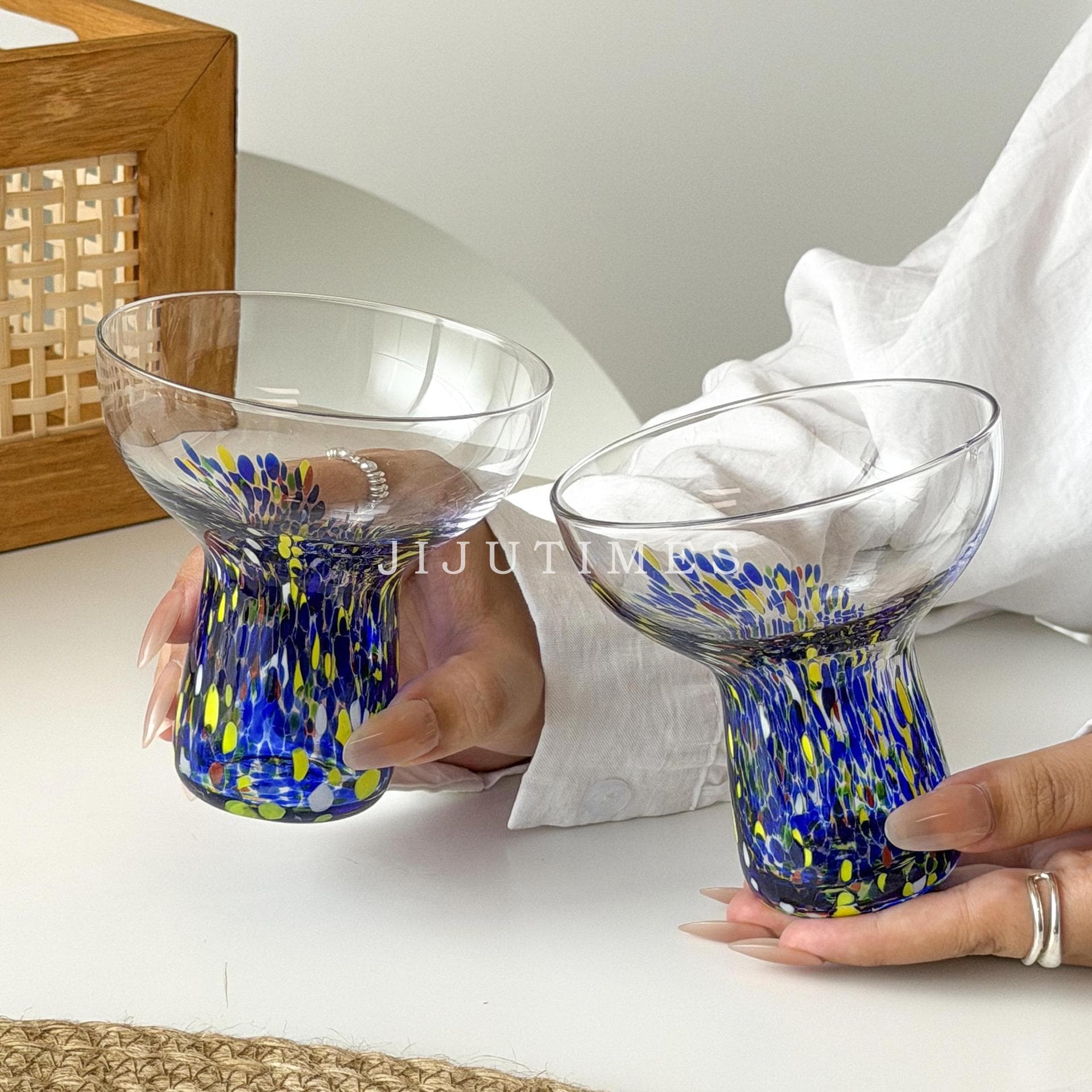 Vintage Creative Cocktail Glass Crystal Glass Unique Design Colorful Danish Cup Wine Glass Household Water Glass