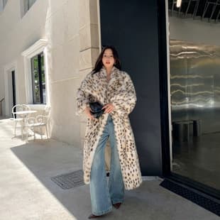 Cross-border Fur Coat Women's Fashion Trench Coat Fox Fur Faux Fur Coat Leopard Print Loose Warm