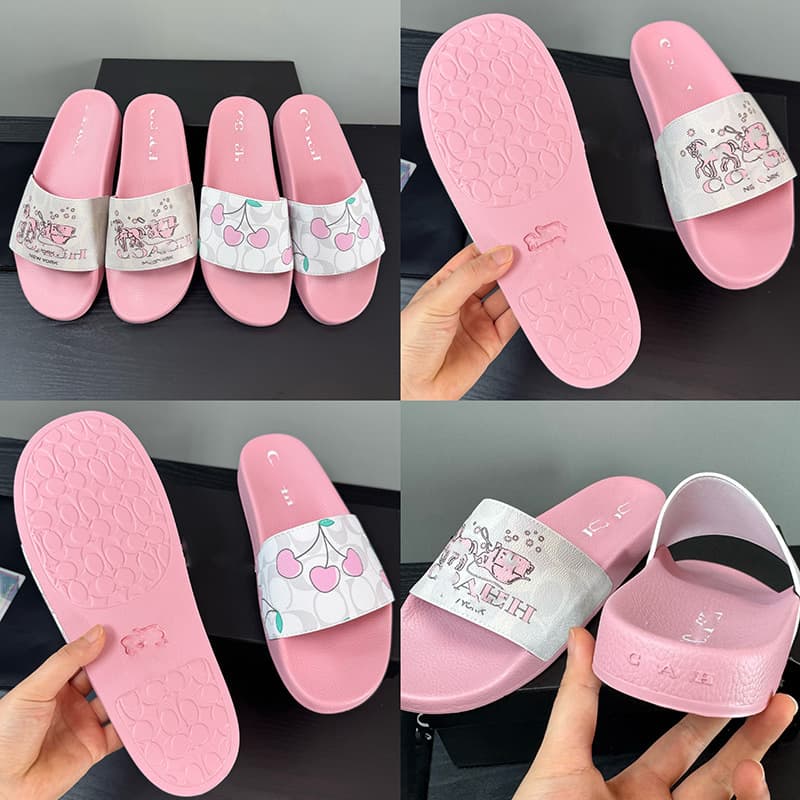 USA, Vietnam, Nigeria Slippers Unisex Co Letter Pink Cherry Print Flat Flip-Flops