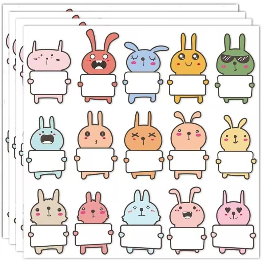 Personalized Rabbit Design Name Labels for Children's Lunchbox Water Bottle Classroom Note Stickers Polyvinyl Chloride Material