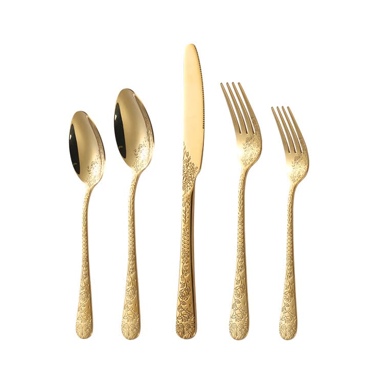 Cross-border Stainless Steel Knife Fork Spoon Creative Printed 1010 Cutlery Set Gold Western Dining Steak Knife Fork