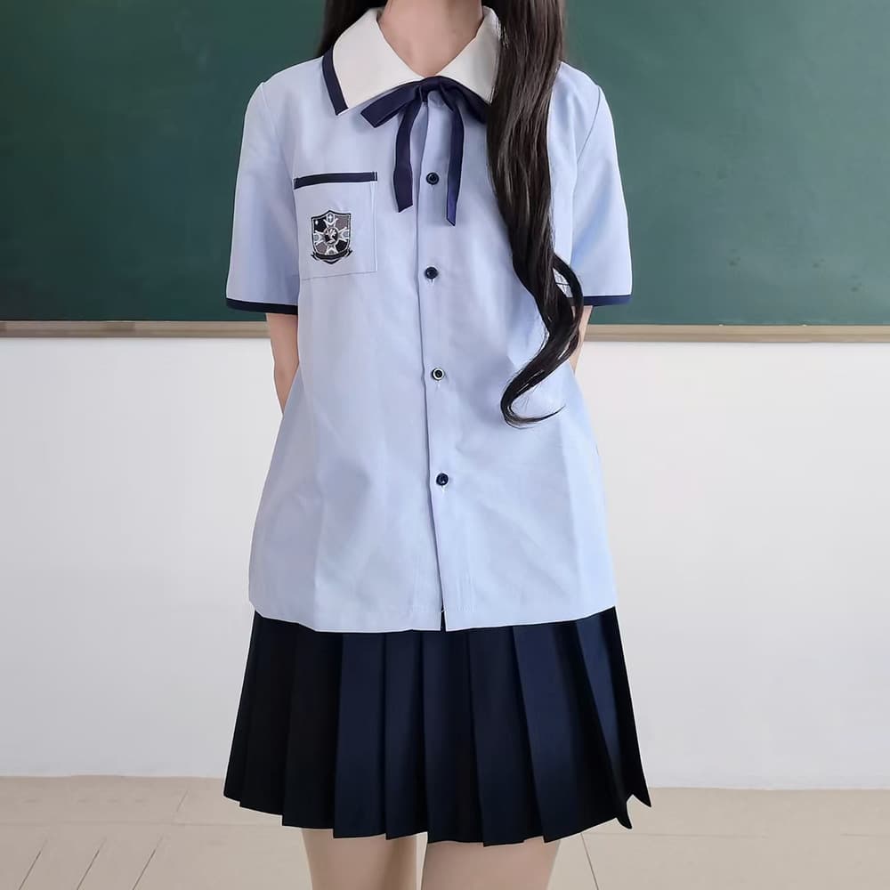 Anna School Uniform Original JK Uniform Summer Shirt Women's Short Sleeve Graduation Season College Style Class Uniform High School Student Set
