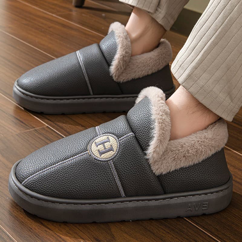 Extra Large Size Cotton Slippers for Men Autumn Winter Indoor and Outdoor Plush Warm Anti-slip Heel Wrap Step-in Comfort Cotton Shoes
