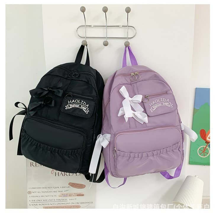 Middle School Girl Backpack Cute Bowknot College Style High School Student Soft Girl Large Capacity