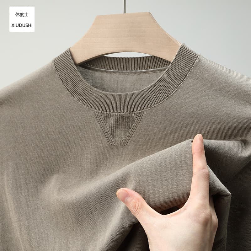 Mulberry Silk Lyocell Knit T-Shirt Men's Summer Short Sleeve Silk Thin Sweater Round Neck Ice Silk