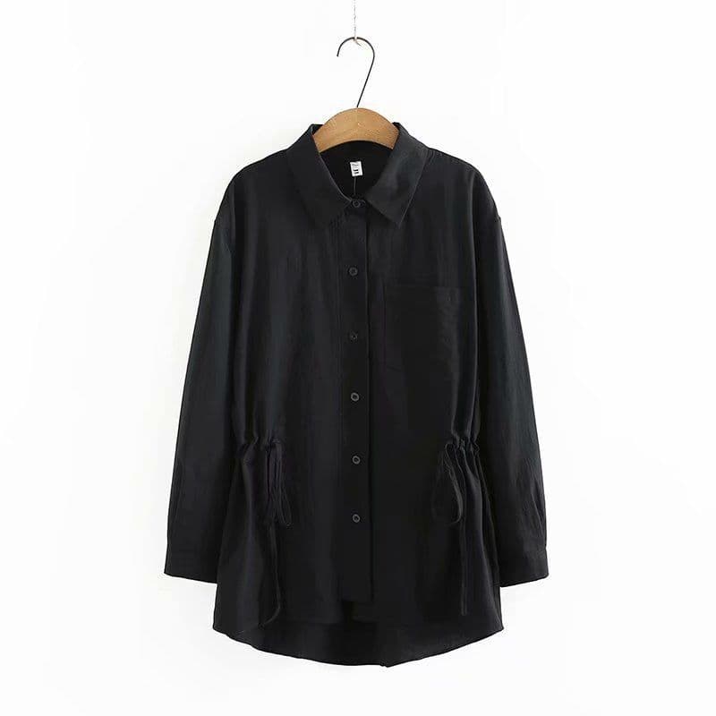 Plus Size Women's New Shirt, Spring/Autumn New Versatile Waist-Cinching Loose Fit Belly-Hiding Long-Sleeve Top