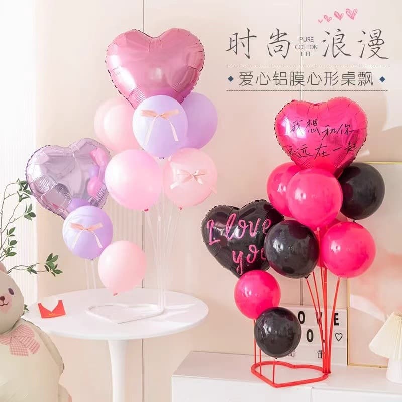 SPU heart-shaped balloon support rod Big love 10-ball spliced balloon table floating bracket for party, festival, wedding decoration